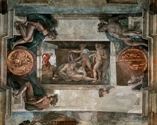 Pijaństwo Noego, detal sklepienia Kaplicy Sykstyńskiej, 1508-12